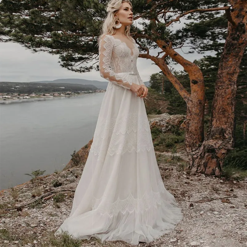 Bohemian Wedding Dresses 2022 V Neck Long Sleeve Lace Applique A Line Illusion Tulle Vestidos De Noiva Bridal Gown Custom Made
Bohemian Wedding Dresses 2022 V Neck Long Sleeve Lace Applique A Line Illusion Tulle Vestidos De Noiva Bridal Gown Custom Made