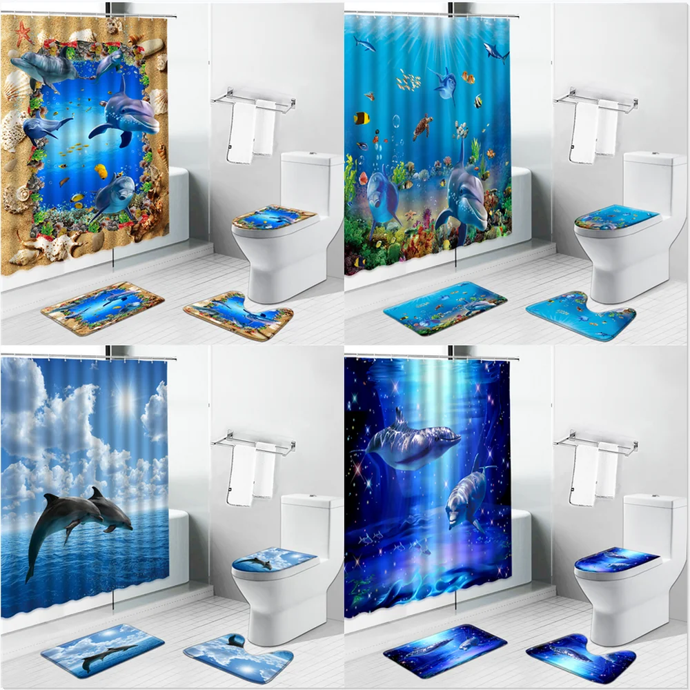 3D Ocean Design Dolphin Shower Curtains Luxury Carpet Underwater World Bathroom Decor Set Non-Slip Rug Toilet Lid Cover Bath Mat
3D Ocean Design Dolphin Shower Curtains Luxury Carpet Underwater World Bathroom Decor Set Non-Slip Rug Toilet Lid Cover Bath Mat