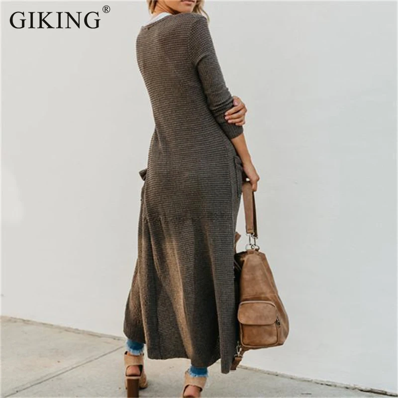 GIKING Women Winter Autumn Long Cardigan Sweater Coat Female 2019 Fashion Pockets Button Sleeve Knitted Cardigans |