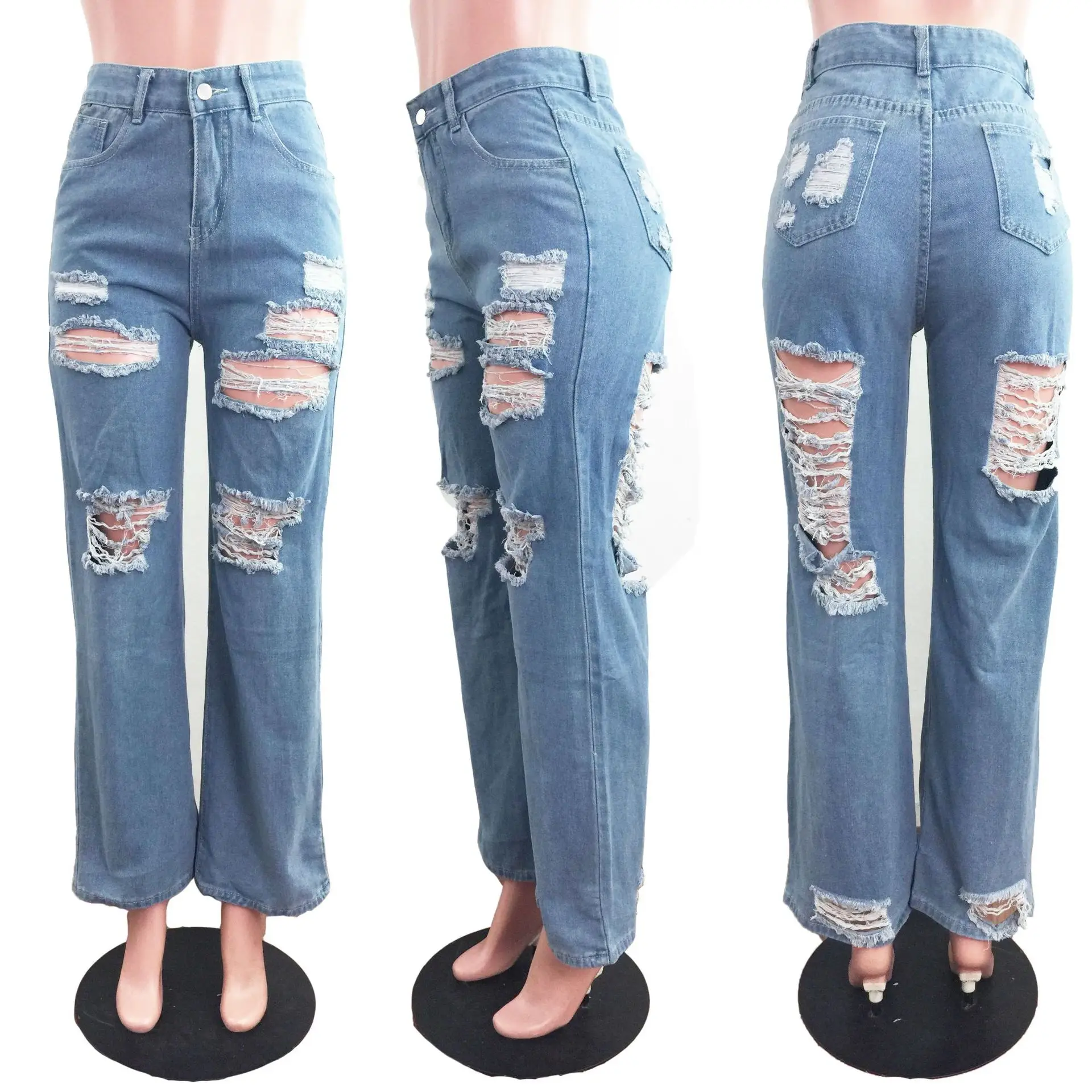 WEPBEL Loose Hole Jeans Women's Casual Jeans Summer Fashion High Waist Button Wide-Leg Jeans
WEPBEL Loose Hole Jeans Women's Casual Jeans Summer Fashion High Waist Button Wide-Leg Jeans
