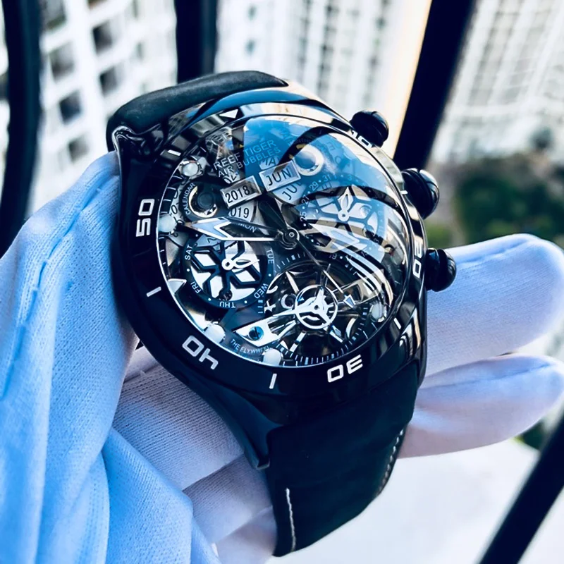 

Мужские спортивные часы Reef tiger / RT с автоматической рамкой, стальные, водонепроницаемые, с датой, rga703