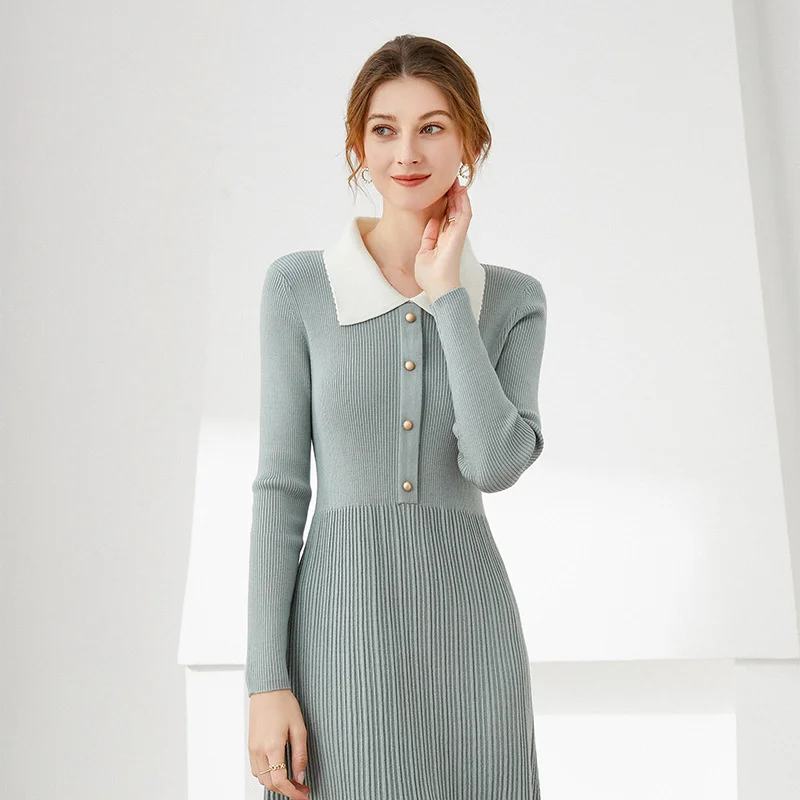 2021 autumn winter temperament pit strip Lapel long sleeve plain slim Nanyou high-end knitted medium and long wool dress
2021 autumn winter temperament pit strip Lapel long sleeve plain slim Nanyou high-end knitted medium and long wool dress