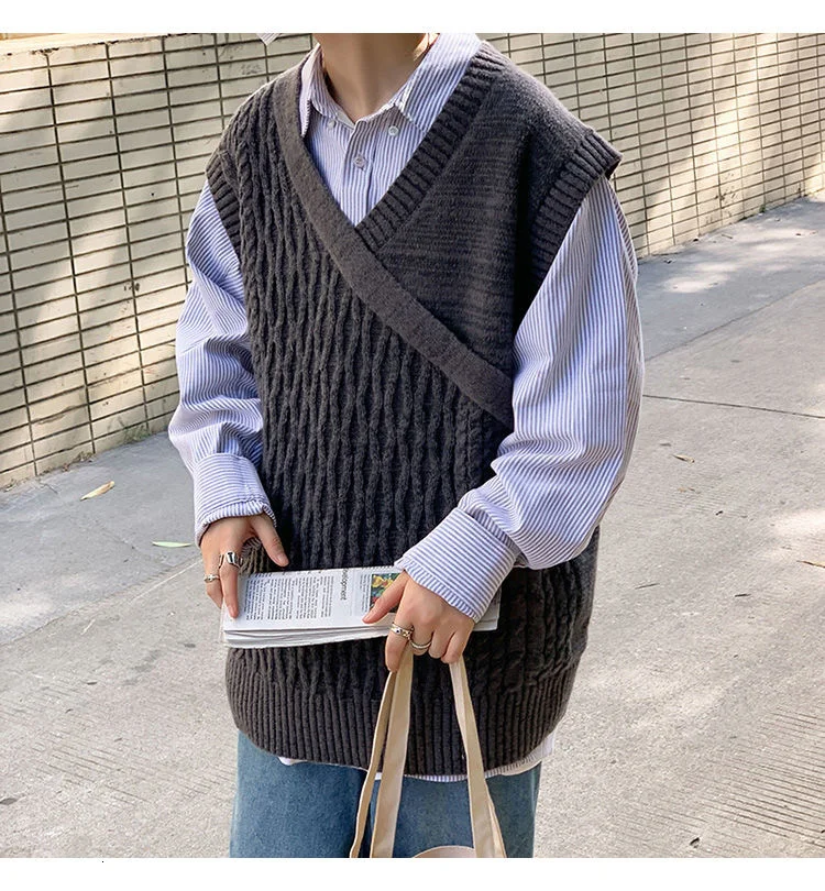 V-neck Men's Sweater Vest Korean Casual Knitted Vest Men's Fashion Loose Vest Jacket Men's Streetwear Sleeveless Vest Men
V-neck Men's Sweater Vest Korean Casual Knitted Vest Men's Fashion Loose Vest Jacket Men's Streetwear Sleeveless Vest Men