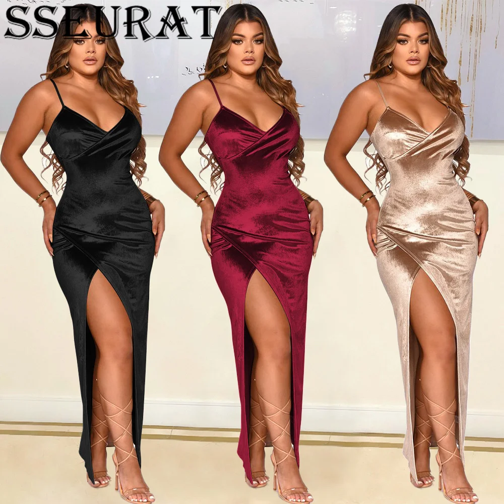 SSEURAT Autumn New Women's Dresses Sexy Suspenders Solid Velvet Irregularity Elegant Slim Club Long Dress
SSEURAT Autumn New Women's Dresses Sexy Suspenders Solid Velvet Irregularity Elegant Slim Club Long Dress