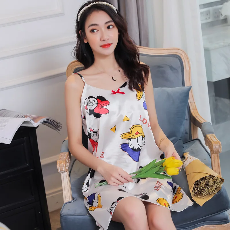 Disney nightdress female sling ice silk summer with chest pad sexy pajamas cute Donald Duck silk home service adult onesie pjs
Disney nightdress female sling ice silk summer with chest pad sexy pajamas cute Donald Duck silk home service adult onesie pjs