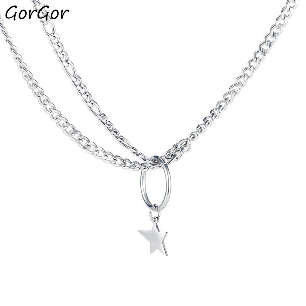 GorGor Necklace Women Stainless Steel Pattern Ring Five-pointed Star Pendant Double Chain Individuality Accessories TX-1794
GorGor Necklace Women Stainless Steel Pattern Ring Five-pointed Star Pendant Double Chain Individuality Accessories TX-1794