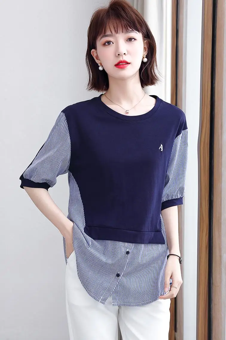 COIGARSAM Fashion Knitting blouse women New Summer Loose Patchwork Half Sleeve blusas womens tops and blouses 5133
COIGARSAM Fashion Knitting blouse women New Summer Loose Patchwork Half Sleeve blusas womens tops and blouses 5133