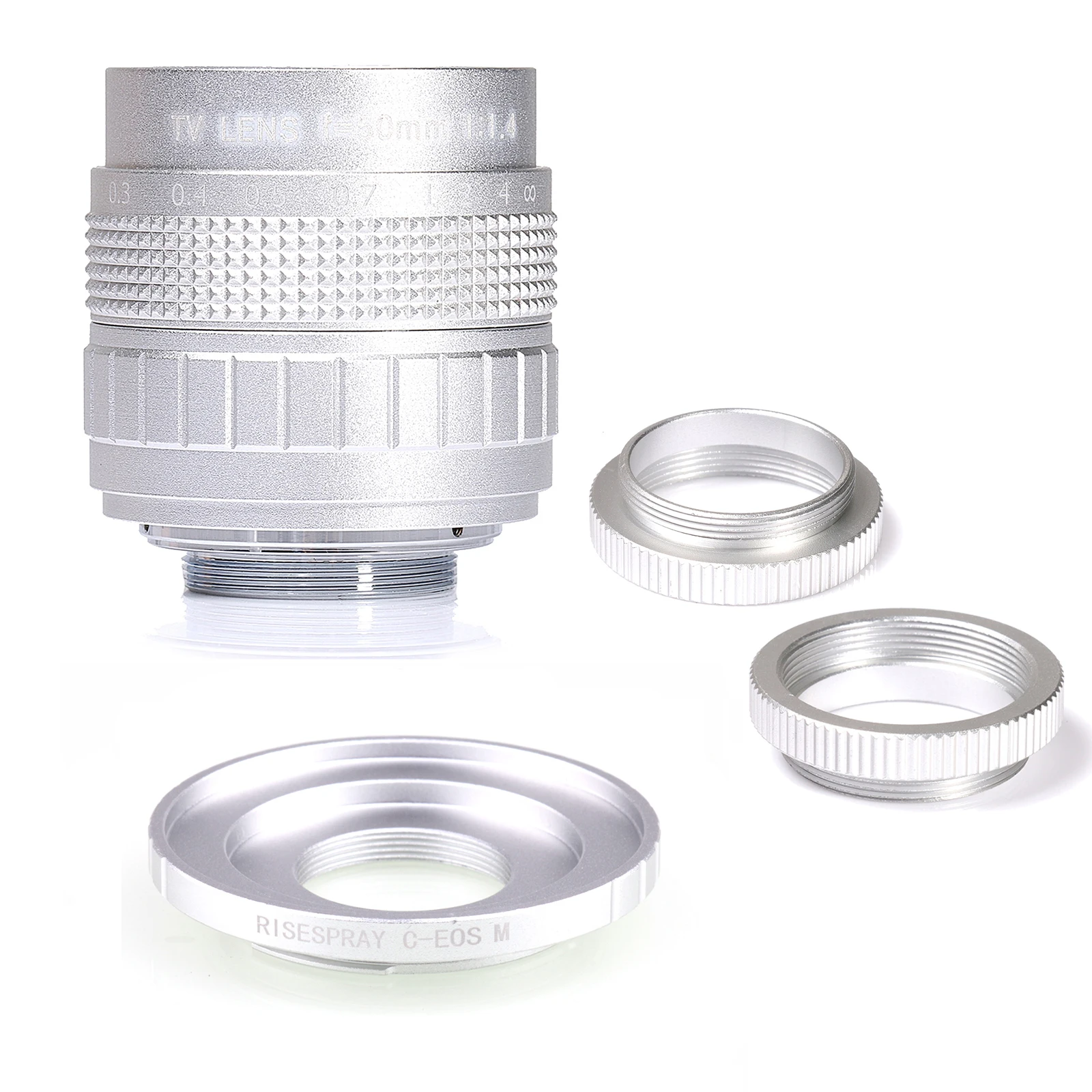 Silver Fujian 50mm F1.4 CCTV TV camera lens + C-EOSM Mount Ring for Canon EF-M EOSM Mirroless Camera M1/M3/M5
Silver Fujian 50mm F1.4 CCTV TV camera lens + C-EOSM Mount Ring for Canon EF-M EOSM Mirroless Camera M1/M3/M5