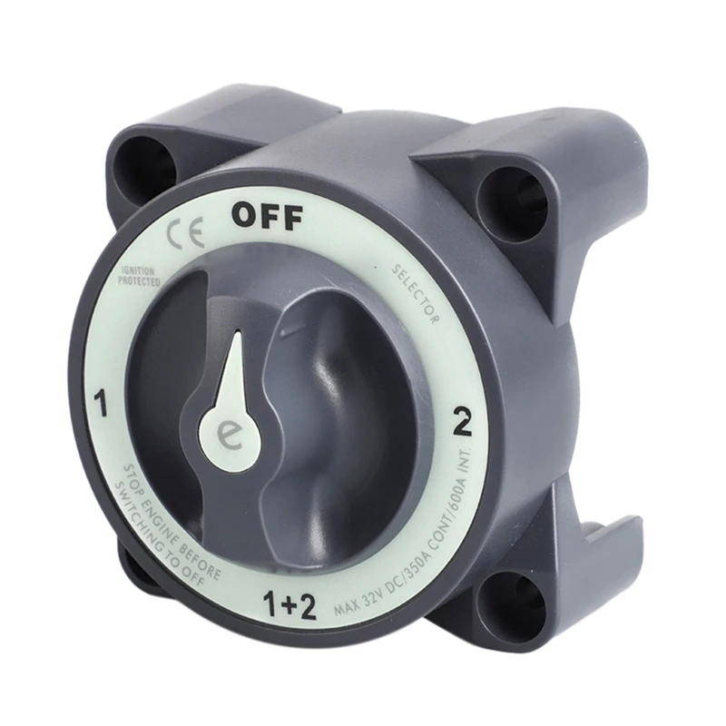 Disconnect Rotary Switch 4 Position 32V 350 Amp E-Series Waterproof Dual Battery Isolator ON/OFF Switch
Disconnect Rotary Switch 4 Position 32V 350 Amp E-Series Waterproof Dual Battery Isolator ON/OFF Switch