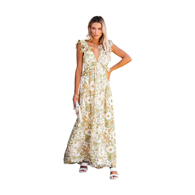 Green Floral Deep V Dress Summer Women Clothing New Sleeveless Lotus Leaf Shoulder Strap Backless Lace Printing Long Dresses
Green Floral Deep V Dress Summer Women Clothing New Sleeveless Lotus Leaf Shoulder Strap Backless Lace Printing Long Dresses