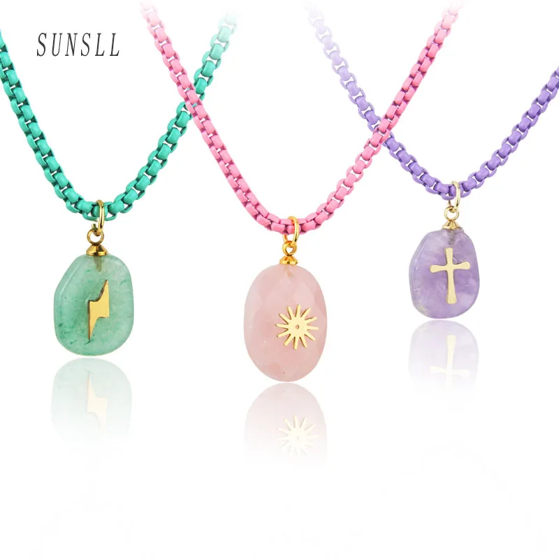 New Arrival Fashion Hot Sale Color Stone Titanium Steel Necklace for Men and Women High Quality Cross Lightning Boho Pendant
New Arrival Fashion Hot Sale Color Stone Titanium Steel Necklace for Men and Women High Quality Cross Lightning Boho Pendant