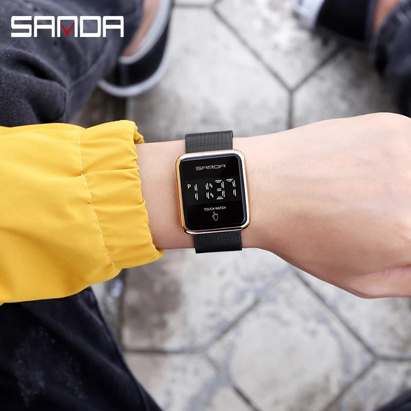 SANDA Watch Men 2020 New Digital Wristwatch Mens Fashion Touch Screen Stainless Steel Strap Luminous Waterproof Wrist Watches