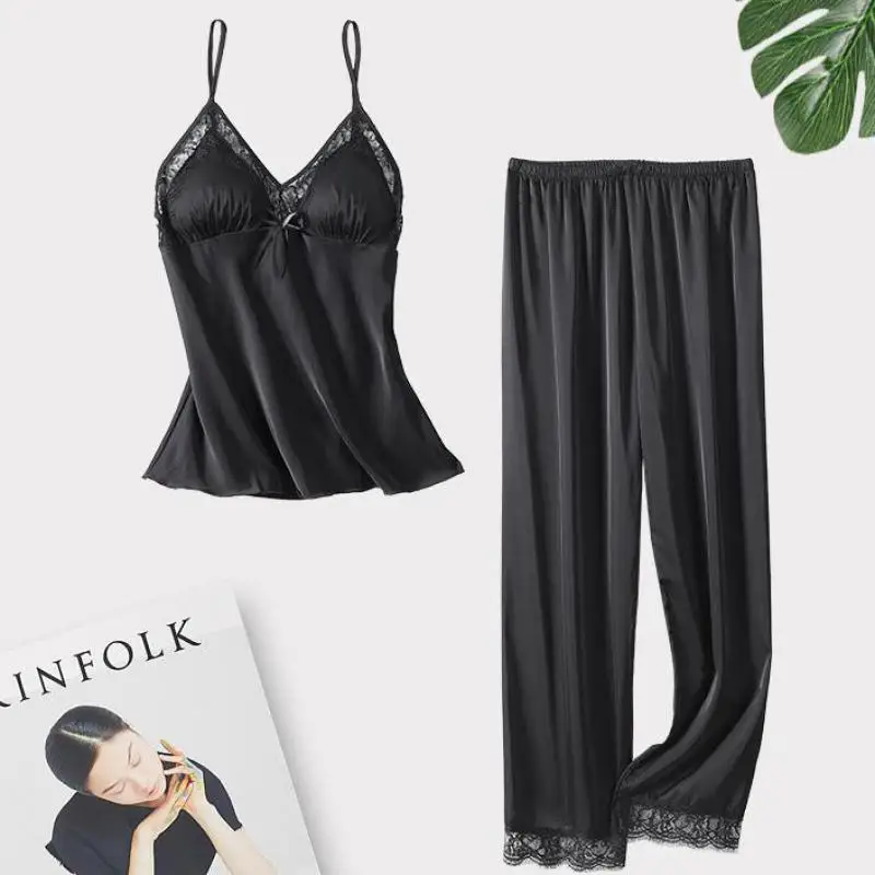 2PCS Top and Pants Intimate Lingerie Women Home Clothing Sexy Lace Pajamas Suit Satin Homewear Summer New Pyjamas Sleepwear
2PCS Top and Pants Intimate Lingerie Women Home Clothing Sexy Lace Pajamas Suit Satin Homewear Summer New Pyjamas Sleepwear
