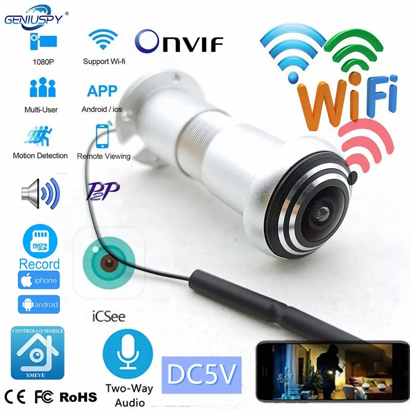 Wireless 2 Way Audio Door Eye Hole Home 1080P 1.66mm FishEye Network Mini Peephole Wifi Door IP Camera P2P ICSEE TF Card Slot
Wireless 2 Way Audio Door Eye Hole Home 1080P 1.66mm FishEye Network Mini Peephole Wifi Door IP Camera P2P ICSEE TF Card Slot
