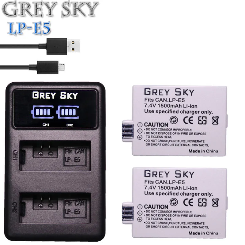 2 шт. 1500 мА/ч LPE5 LP E5 Батарея + светодиодный USB двойной Зарядное устройство для