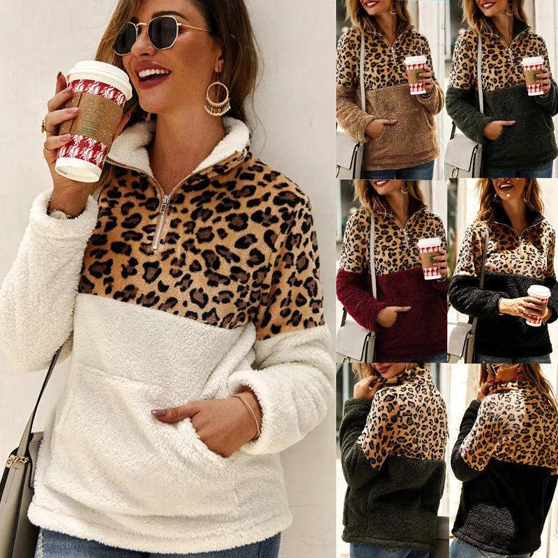Autumn and Winter Women's Leopard Print Jacket Zipper Long Sleeve Sweater Female fluffy Coat
Autumn and Winter Women's Leopard Print Jacket Zipper Long Sleeve Sweater Female fluffy Coat