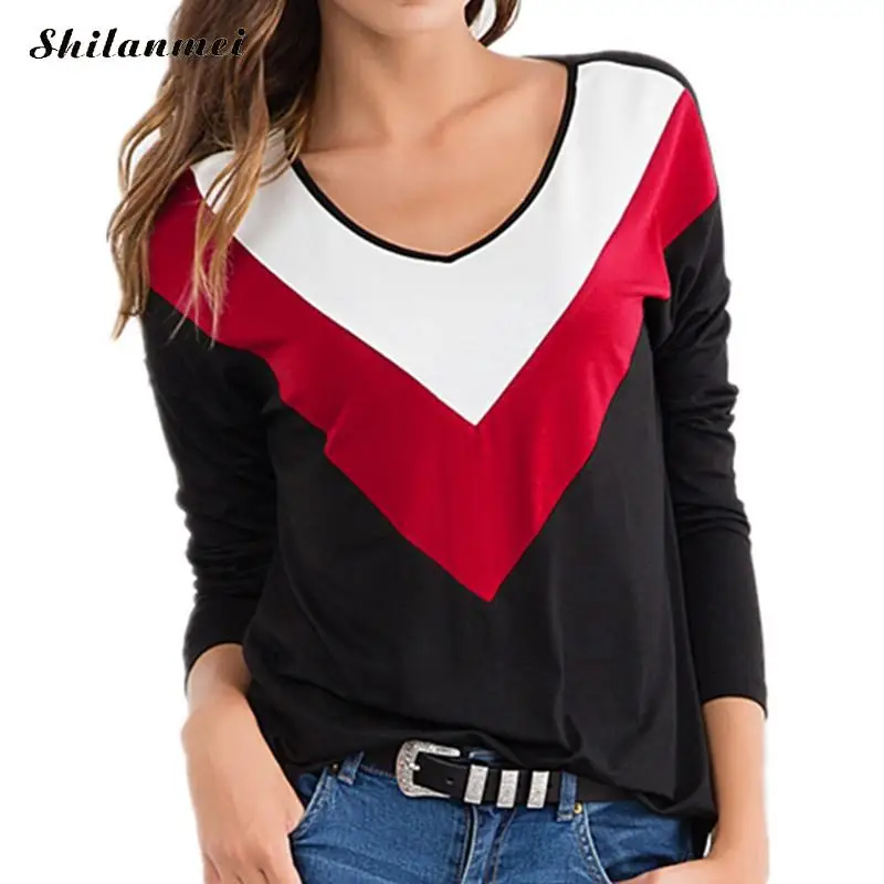 2019 Autumn Women Patchwork Tops Blouses Long Sleeve Contrast Color V-Neck Blouses Female Casual Loose Pullovers Plus Size 5XL
2019 Autumn Women Patchwork Tops Blouses Long Sleeve Contrast Color V-Neck Blouses Female Casual Loose Pullovers Plus Size 5XL