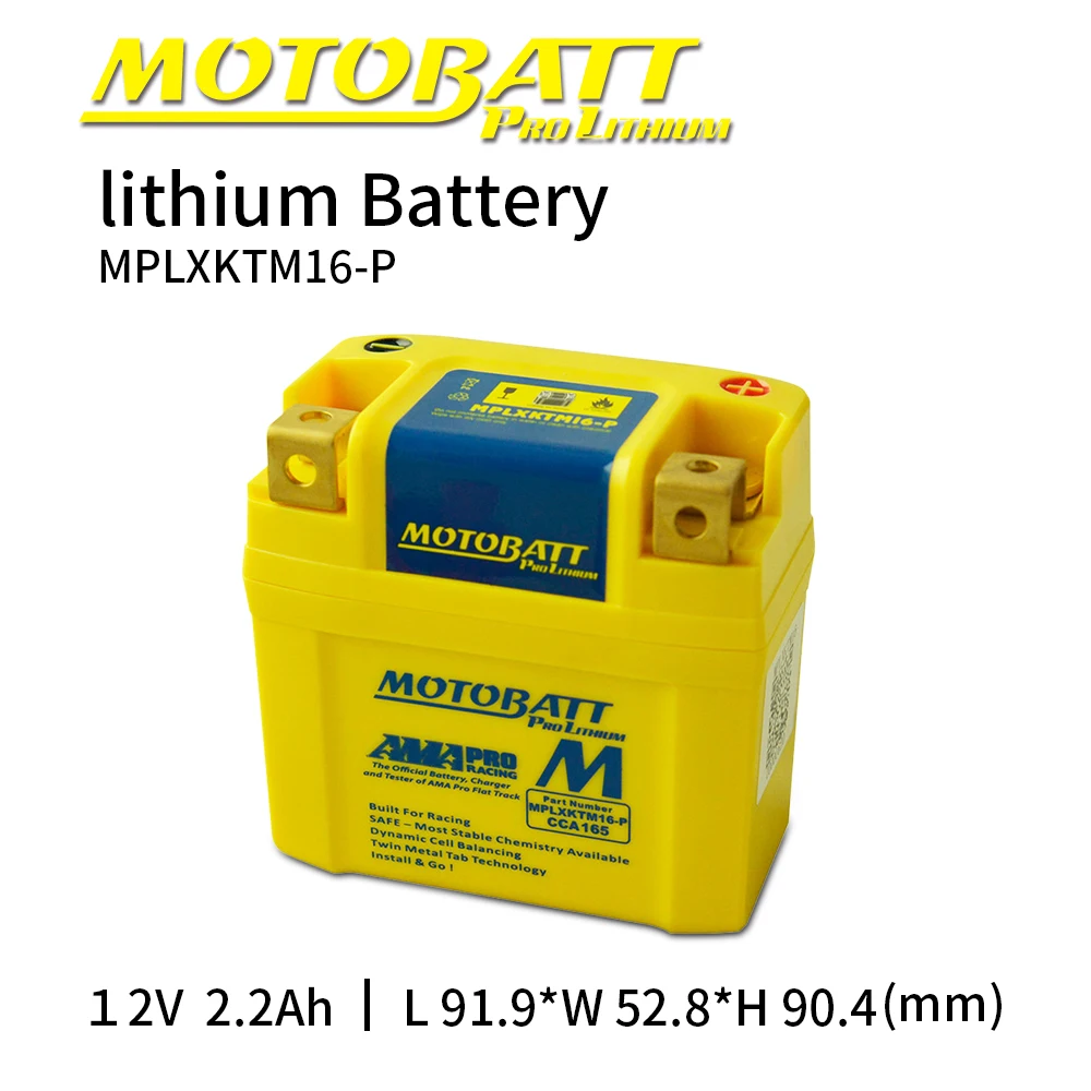 Литий-ионный аккумулятор Motobatt MPLXKTM16-P LifePo4 12 В Ач 165CCA универсальный не требует