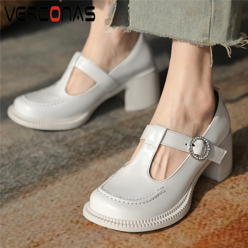 VERCONAS Classic T-Strap Women Pumps 2021 Spring Summer Genuine Leather Rhinestone Buckle Casual Working High Heels Shoes Woman
VERCONAS Classic T-Strap Women Pumps 2021 Spring Summer Genuine Leather Rhinestone Buckle Casual Working High Heels Shoes Woman