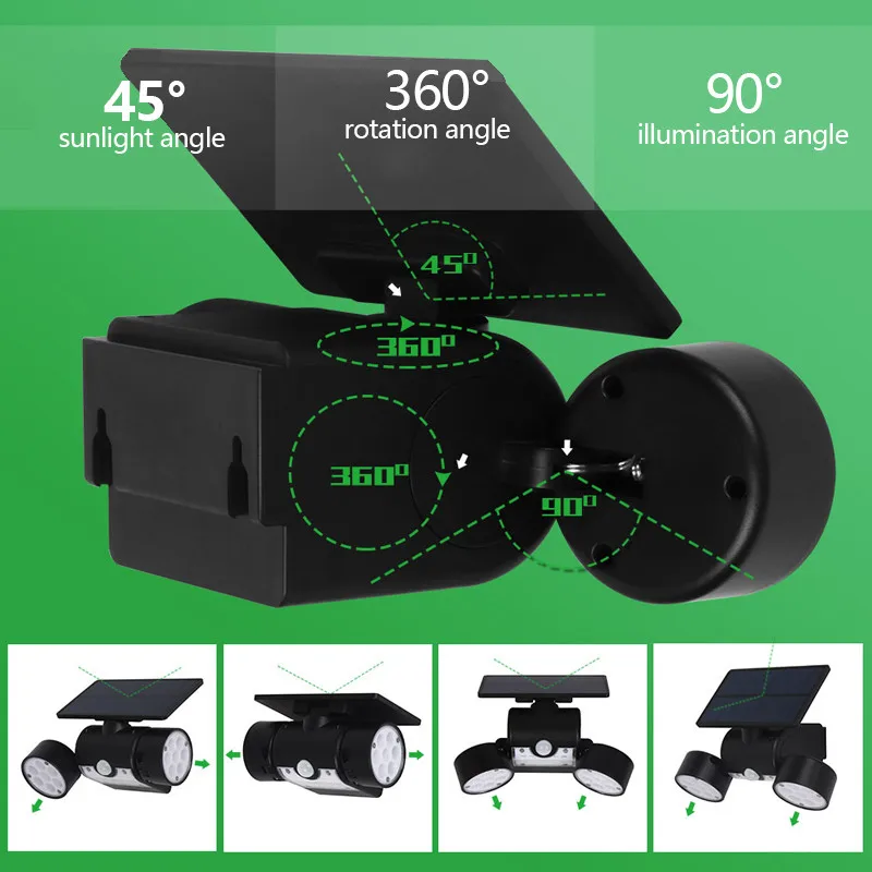 Solar double-head spotlight human body induction wall lamp round with rotating three-sided two-head spotlight outdoor lighting g
Solar double-head spotlight human body induction wall lamp round with rotating three-sided two-head spotlight outdoor lighting g