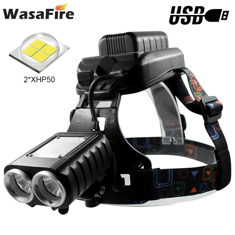 

WasaFire 2*XHP50 LED Headlamp Powerful Headlight USB Rechargeable Built-in 18650 battery 8000 mAh Head Lamp for Fishing Camping