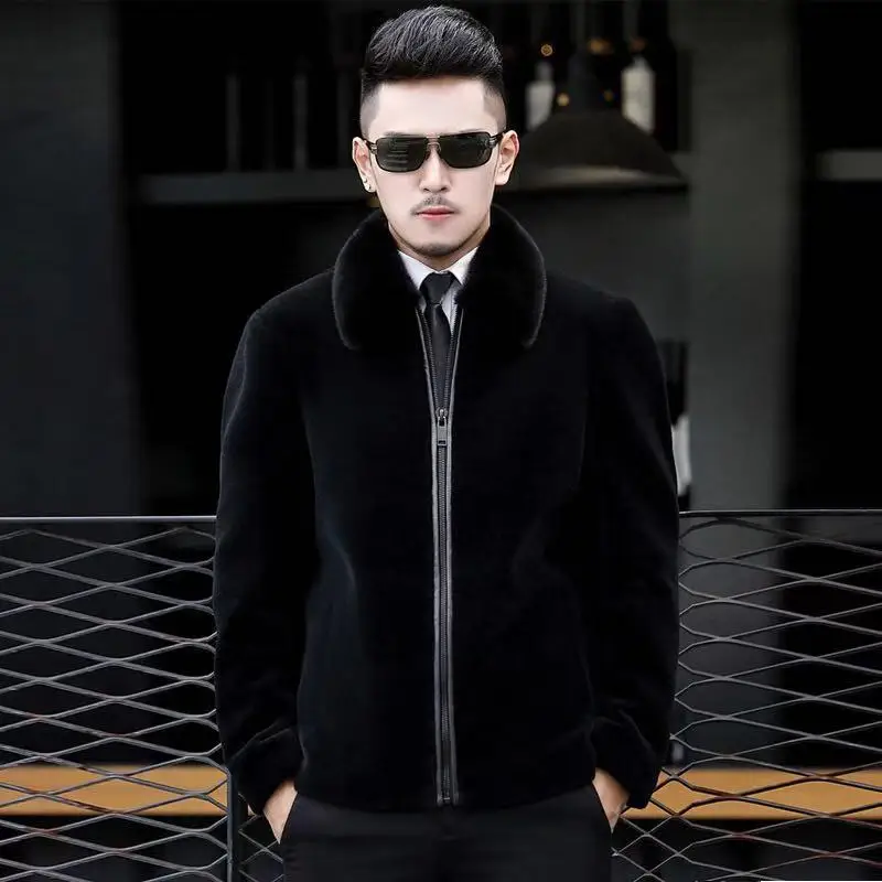 Haining sheep shearing jacket men's fur leather jacket men shearling jacket mink fur collar winter real fur coat MX980
Haining sheep shearing jacket men's fur leather jacket men shearling jacket mink fur collar winter real fur coat MX980