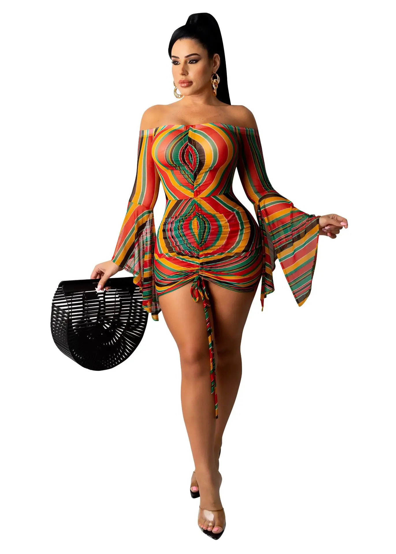 Casual Women Mini Dress Flare Sleeve Colorful Drawstring Bodycon Autumn Clothes For Women Vestidos
Casual Women Mini Dress Flare Sleeve Colorful Drawstring Bodycon Autumn Clothes For Women Vestidos