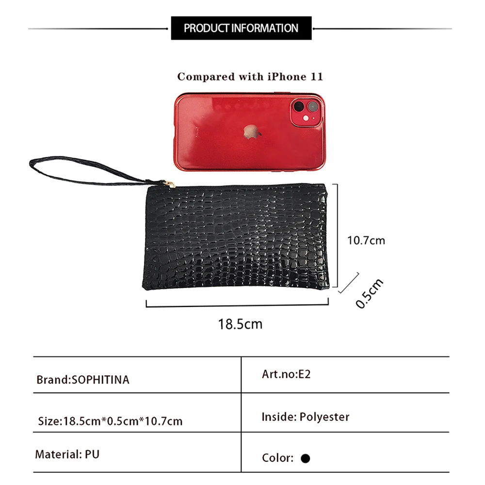 SOPHITINA Fashion Women Wallet Casual Plaid Zipper Rectangle Coin Purses Clutch Phone Bags Classic Black Mini Women's E2 | Багаж и
