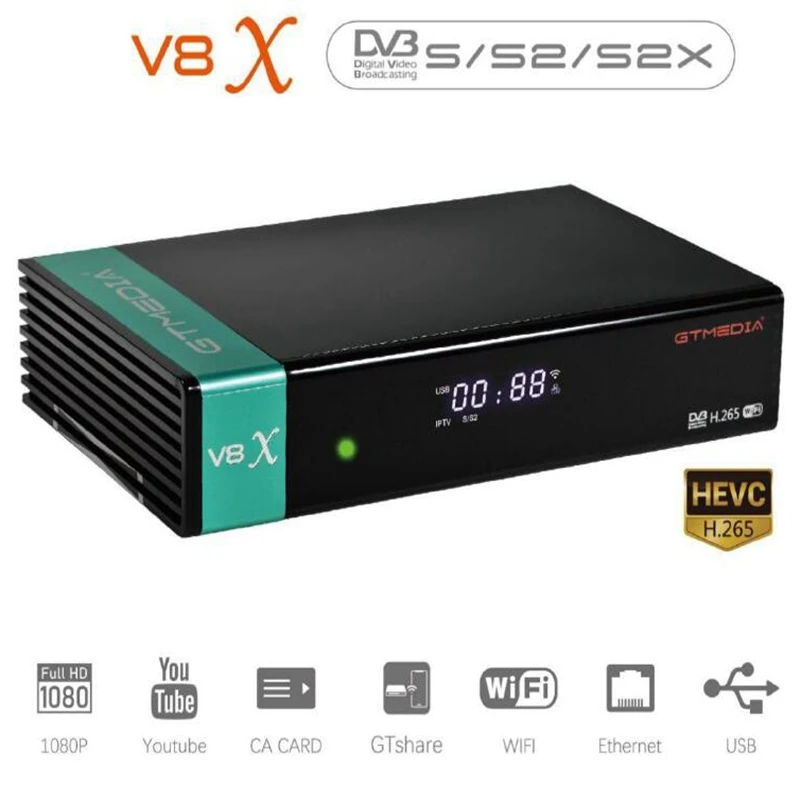 Gtmedia V8X Φ спутниковый ТВ-приемник с поддержкой PowerVu Bisskey H.265 Встроенный Wi-Fi |