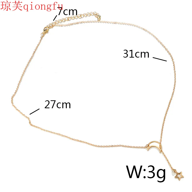 2021 retro beach style fashion simple personality European and American moon star necklace alloy long star pendant female models
2021 retro beach style fashion simple personality European and American moon star necklace alloy long star pendant female models