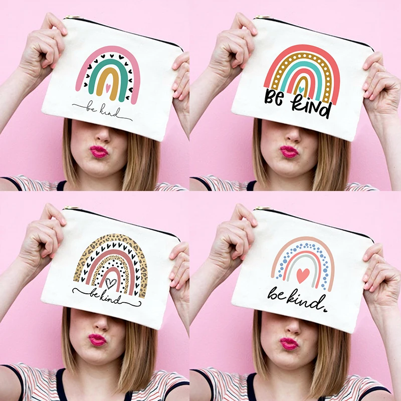 Be Kind Rainbow Print Makeup Bag Women Cosmetic Case Travel Toiletries Organizer Female Storage Make Up Pouch Student Pencil Bag
Be Kind Rainbow Print Makeup Bag Women Cosmetic Case Travel Toiletries Organizer Female Storage Make Up Pouch Student Pencil Bag