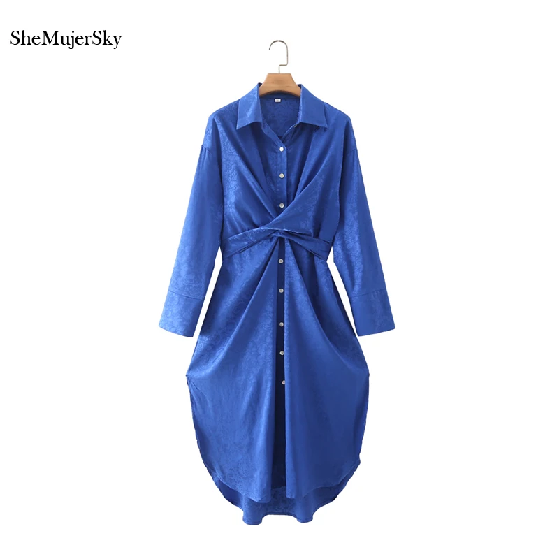 SheMujerSky Women Blue Flower Satin Dress 2021 Single Breasted Turn-down Collar Midi Dresses Elegant Cross Dress
SheMujerSky Women Blue Flower Satin Dress 2021 Single Breasted Turn-down Collar Midi Dresses Elegant Cross Dress