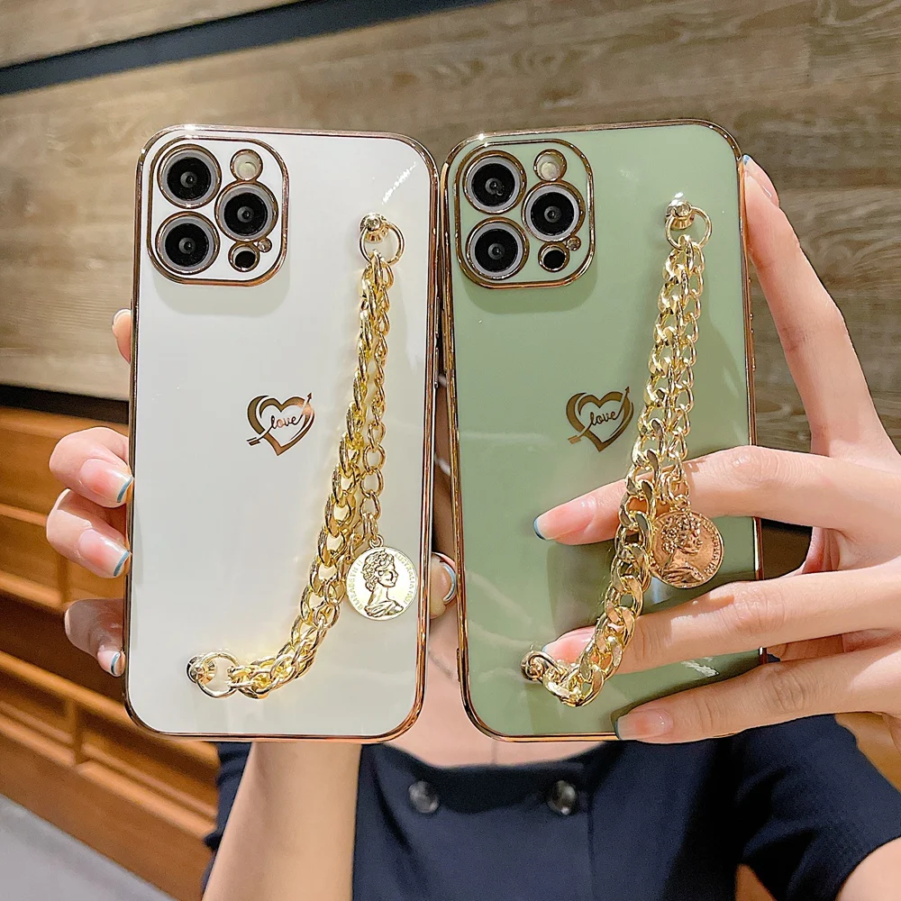 For iPhone 12 Pro Max Case Luxury Plating Gold Coin Chain Phone Case For iPhone 11 Pro XR XS 7 8 Plus X Wrist Band Soft Cover
For iPhone 12 Pro Max Case Luxury Plating Gold Coin Chain Phone Case For iPhone 11 Pro XR XS 7 8 Plus X Wrist Band Soft Cover