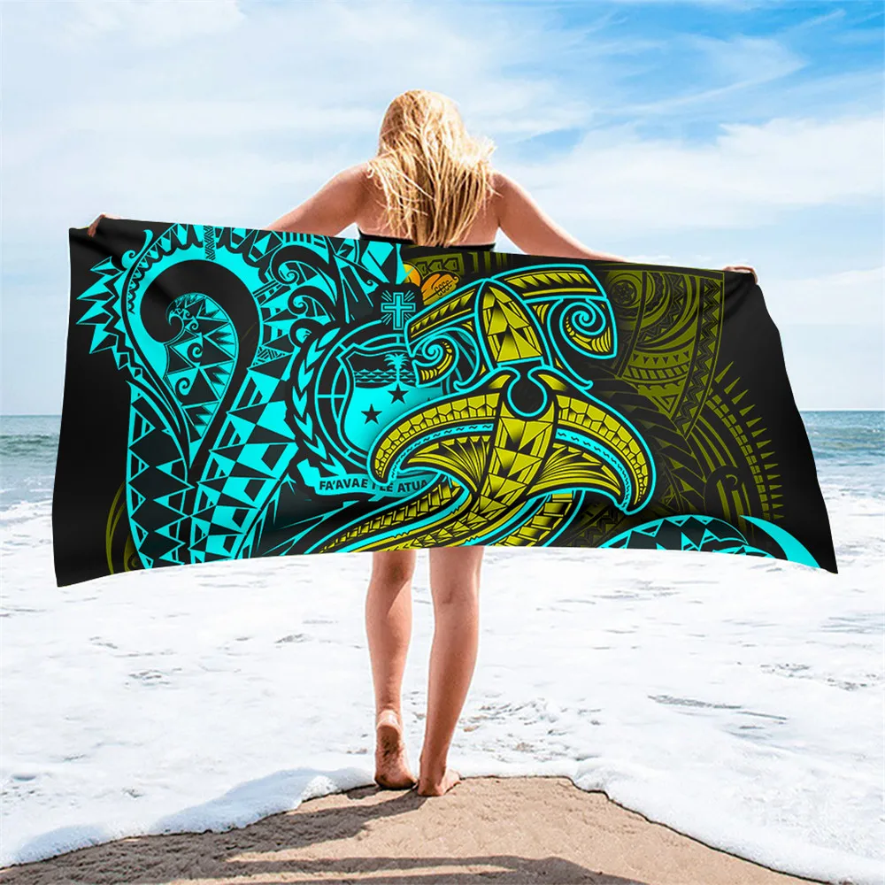 

Поглощающие полотенца для плавания из микрофибры, быстросохнущие мягкие дорожные пляжные одеяла Toallas с принтом полинезийской акулы, Самоа