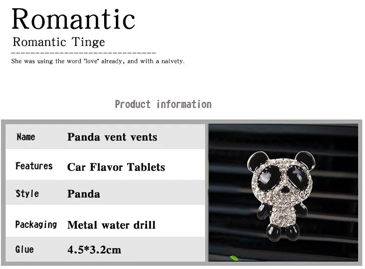 Car accessories Inlay Water drill Panda car Air conditioning outlet perfume car perfume car interior accessories car fragrance
Car accessories Inlay Water drill Panda car Air conditioning outlet perfume car perfume car interior accessories car fragrance