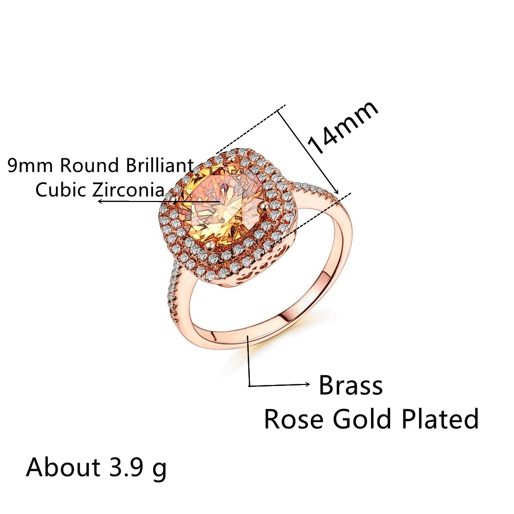 Fashion Cocktail Party Ring with Round Brilliant Champagne Cubic Zirconia Rose Gold Color Luxury Jewelry Rings for Women
Fashion Cocktail Party Ring with Round Brilliant Champagne Cubic Zirconia Rose Gold Color Luxury Jewelry Rings for Women