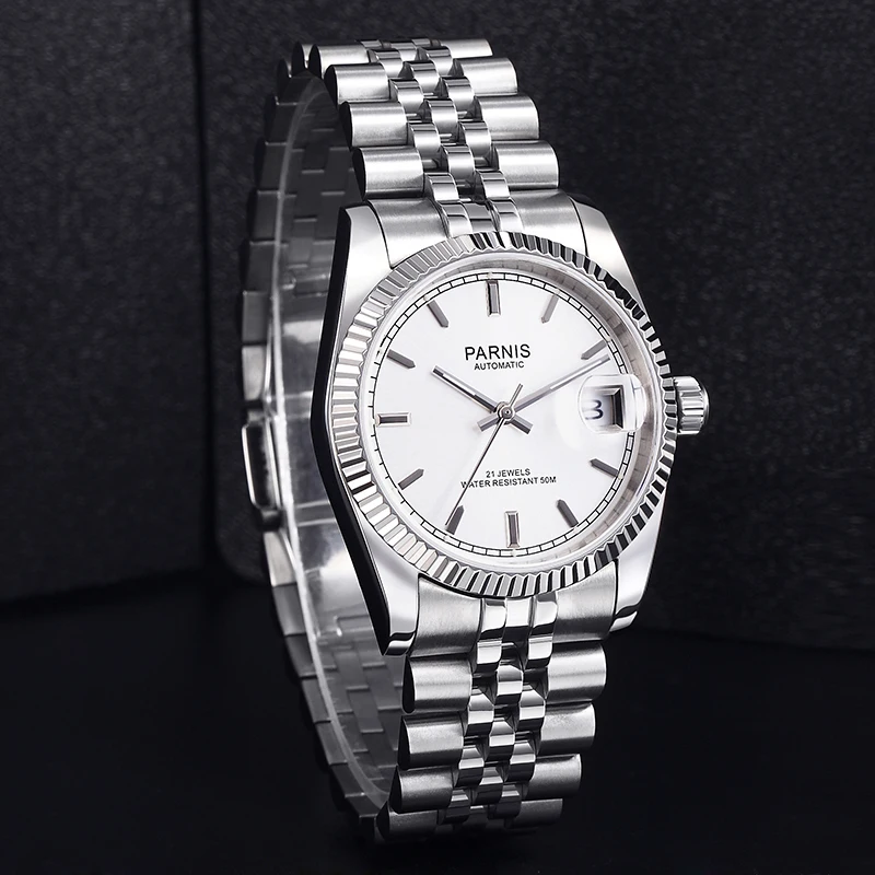 Casual Parnis 36MM Silver Dial Men Watch Automatic Women Stainless Bracelet Mechanical Calendar Sapphire Crystal Watches PA2112
Casual Parnis 36MM Silver Dial Men Watch Automatic Women Stainless Bracelet Mechanical Calendar Sapphire Crystal Watches PA2112