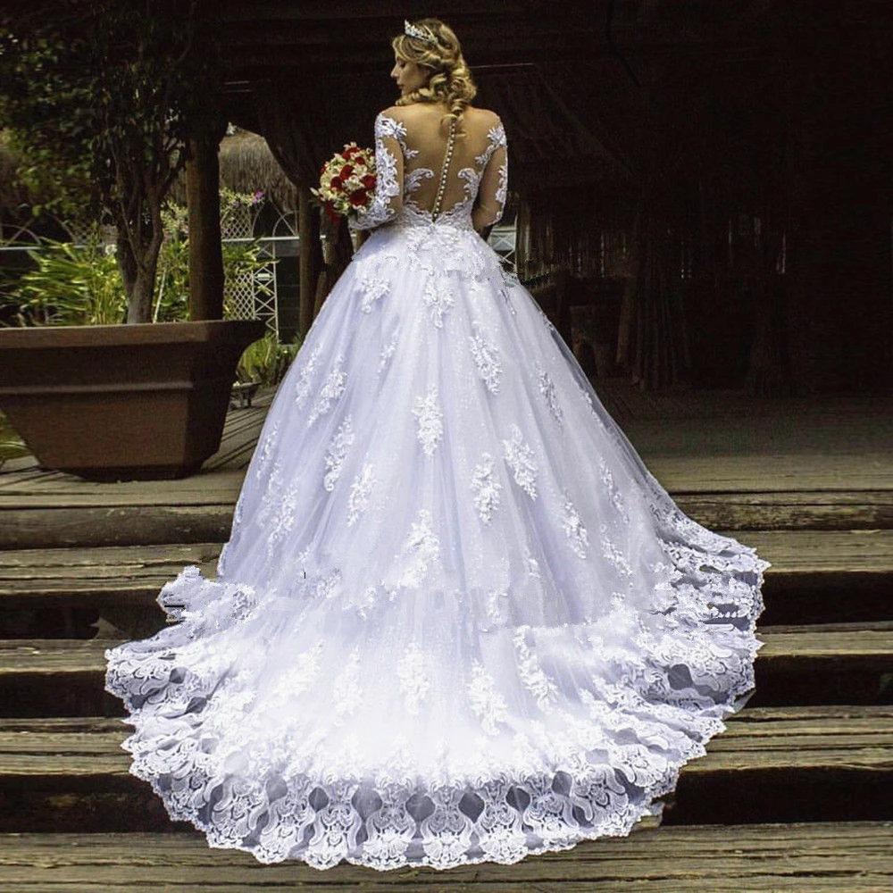 White Lace Wedding Dress Illusion Long Sleeve Sheer Back Sparkly Sequined Tulle Luxury Vestidos De Noiva Gorgeous Bridal Gowns
White Lace Wedding Dress Illusion Long Sleeve Sheer Back Sparkly Sequined Tulle Luxury Vestidos De Noiva Gorgeous Bridal Gowns