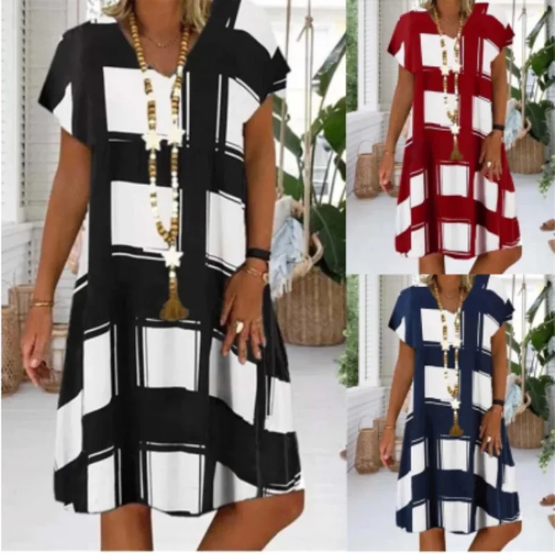 2021 Summer Lattice Print Casual Dress For Women V-neck Short Sleeve Vintage Robe Plus Size Beach Boho Loose Midi Vestido
2021 Summer Lattice Print Casual Dress For Women V-neck Short Sleeve Vintage Robe Plus Size Beach Boho Loose Midi Vestido