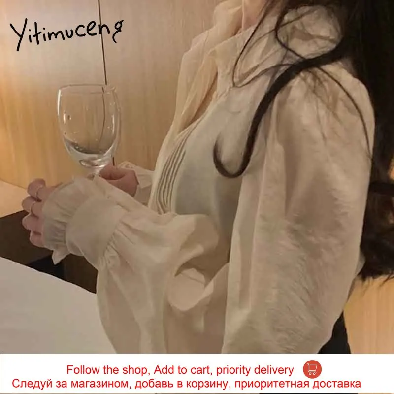 Yitimuceng Beige Blouse Women Ruffles Oveisize Office Lady Shirts Puff Sleeve Lace Up Unicolor 2021 Spring Summer Fashion Tops
Yitimuceng Beige Blouse Women Ruffles Oveisize Office Lady Shirts Puff Sleeve Lace Up Unicolor 2021 Spring Summer Fashion Tops