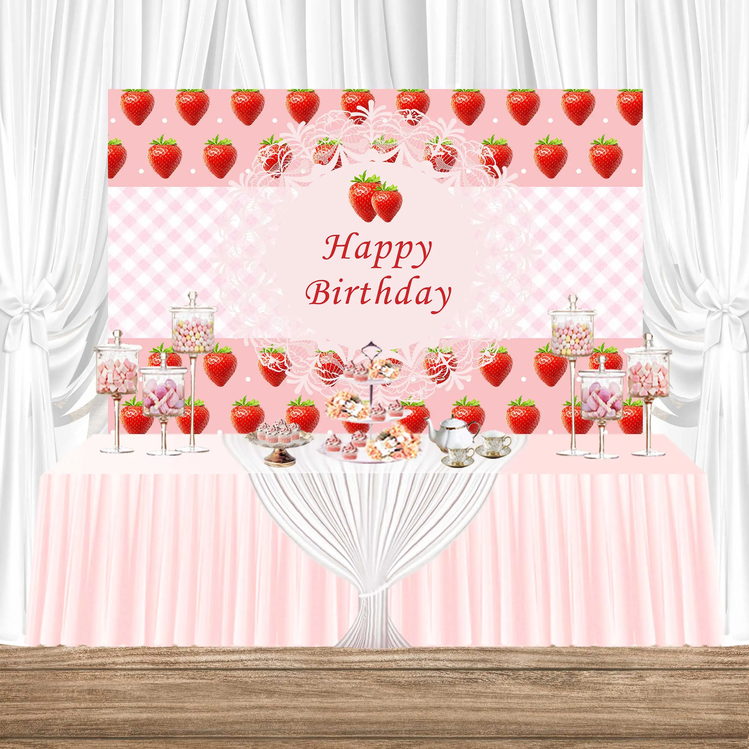 

NeoBack день рождения акварель клубника сладкий фрукт вечеринка в честь рождения ребенка Баннер фотография фон