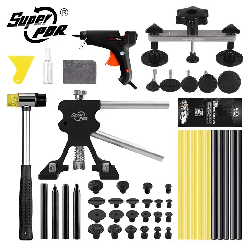 

Super PDR Tools Car Paintless Dent Repair Black Dent Lifter Bridge Puller Hot Glue Gun Rubber Hammer Kit Removal Auto Body Dent