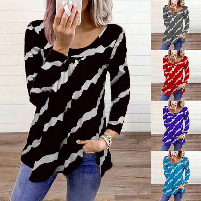 Fashion Woman Stripe printing O-Neck Long Sleeve T-Shirt Autumn Printing Loose Tops T-Shirts Female Ladies Fashion Tops
Fashion Woman Stripe printing O-Neck Long Sleeve T-Shirt Autumn Printing Loose Tops T-Shirts Female Ladies Fashion Tops