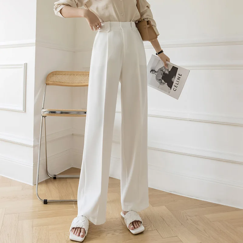 Women Spring Autumn White Wide Leg Pants with High Waist and Falling Feeling Small Straight Pants Loose Thin Floor Suit Trousers
Women Spring Autumn White Wide Leg Pants with High Waist and Falling Feeling Small Straight Pants Loose Thin Floor Suit Trousers