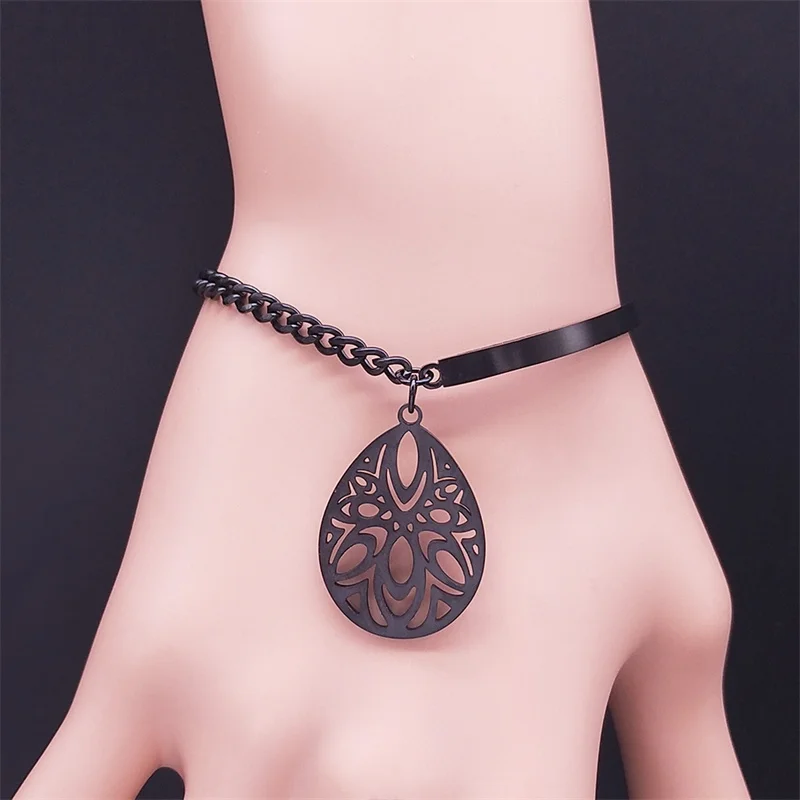 Stainless Steel Water Drop Flower Bangle Bracelets Women Black Color Bracelets Jewelry bijoux acier inoxydable femme B4516S03
Stainless Steel Water Drop Flower Bangle Bracelets Women Black Color Bracelets Jewelry bijoux acier inoxydable femme B4516S03