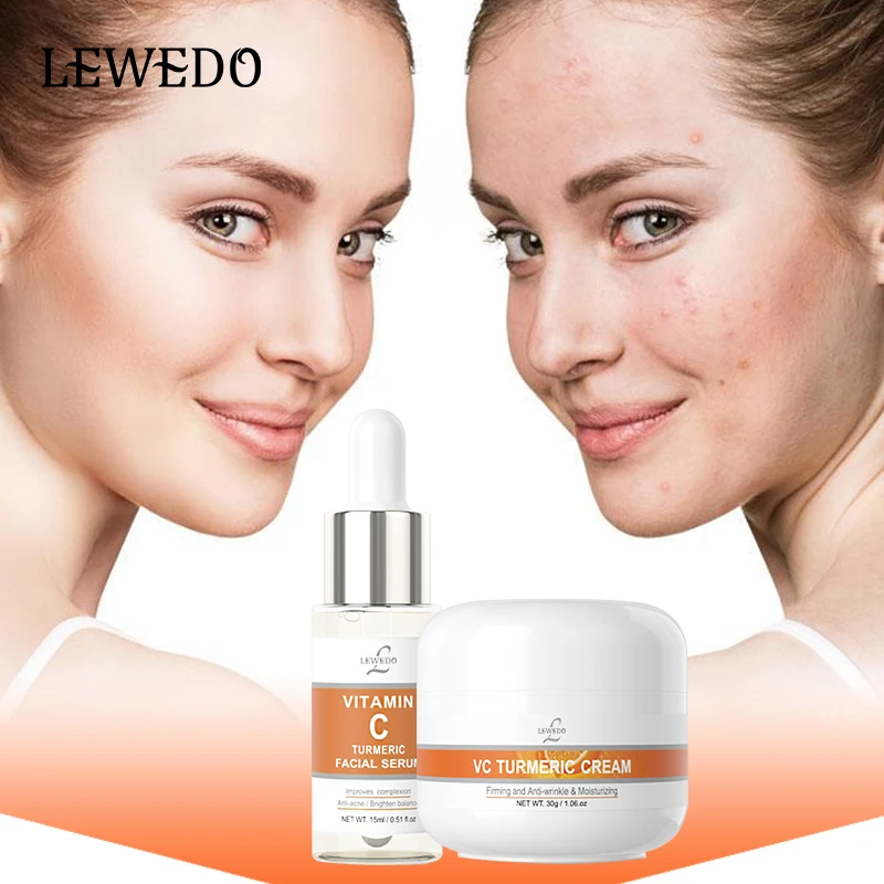

LEWEDO Vitamin C Turmeric Facial Serum Cream Set Whitening Face Serum Brightening Facial Skin Essence Moisturizing Creams Unisex