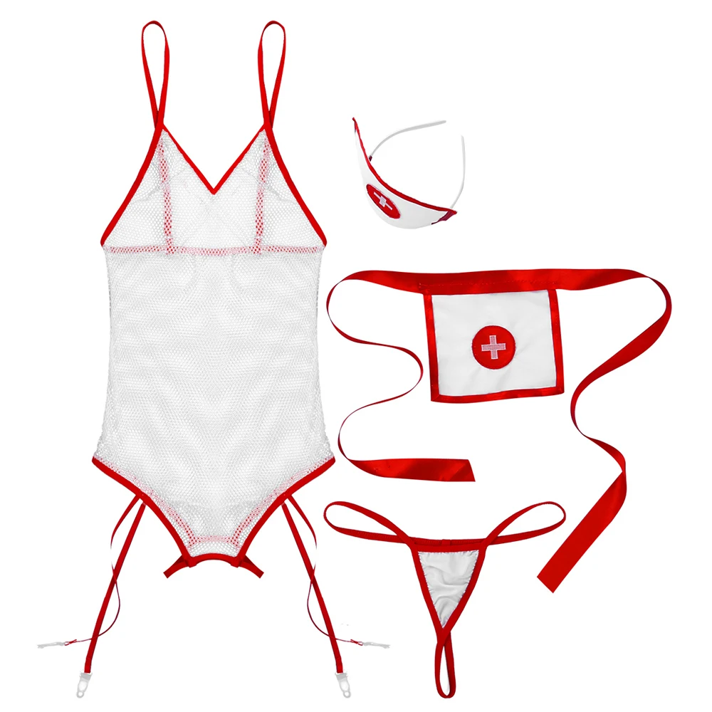 Womens Sexy Nurse Cosplay Costume Lingerie Outfits Deep V Neck Crotchless Netted Leotard Bodysuit Sexy Costumes Nurse cosplay
Womens Sexy Nurse Cosplay Costume Lingerie Outfits Deep V Neck Crotchless Netted Leotard Bodysuit Sexy Costumes Nurse cosplay