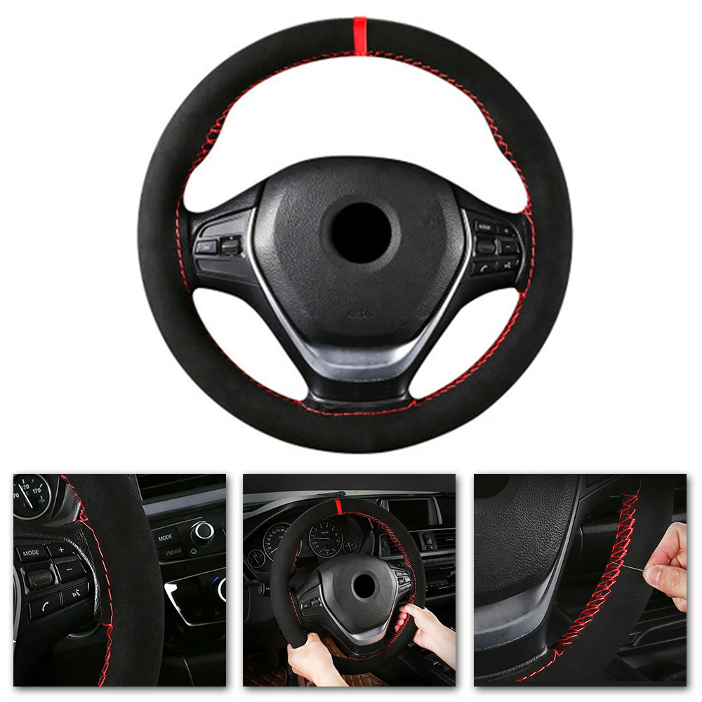 38cm Universal Black Car Steering Wheel Cover Protector Suede Anti-Slip DIY Sewing Winter Warm Steering Covers
38cm Universal Black Car Steering Wheel Cover Protector Suede Anti-Slip DIY Sewing Winter Warm Steering Covers