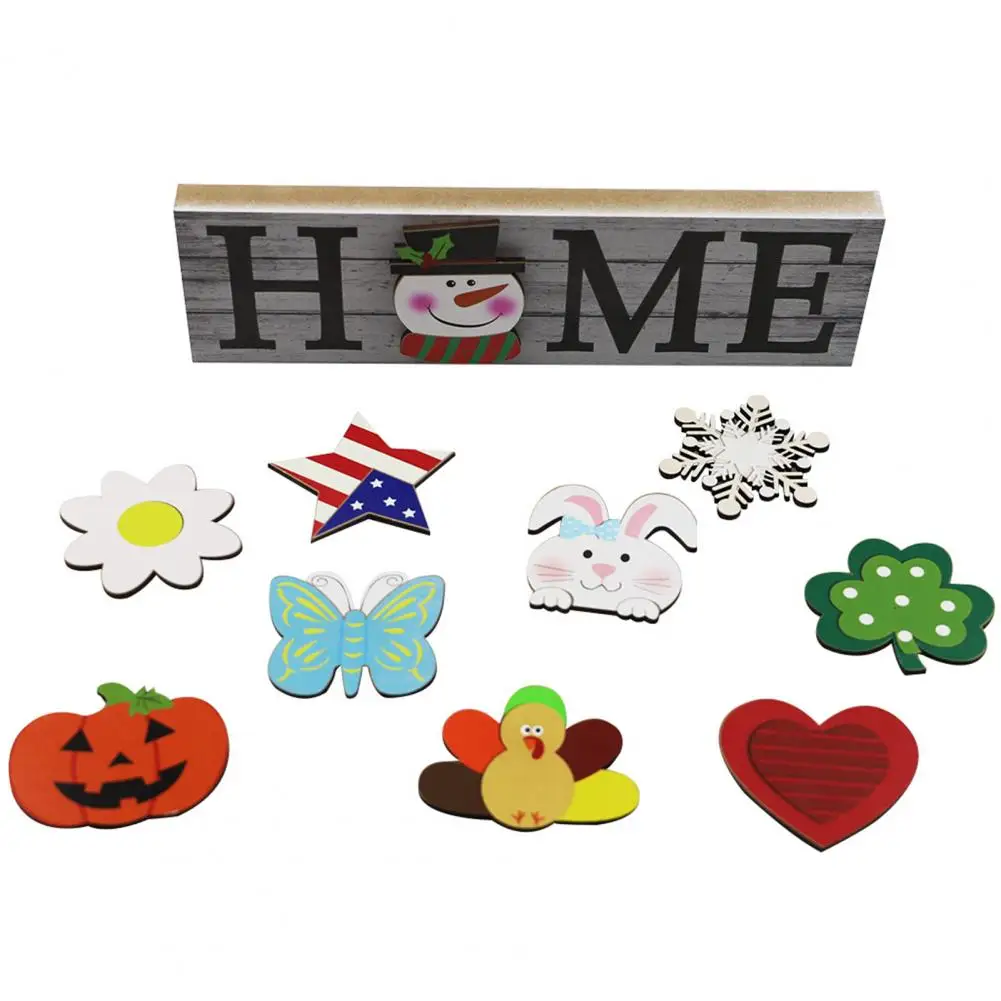 1 Set Welcome Sign Eco-friendly Detachable Wood 3D Adorable Patterns Inserts Sign for Home