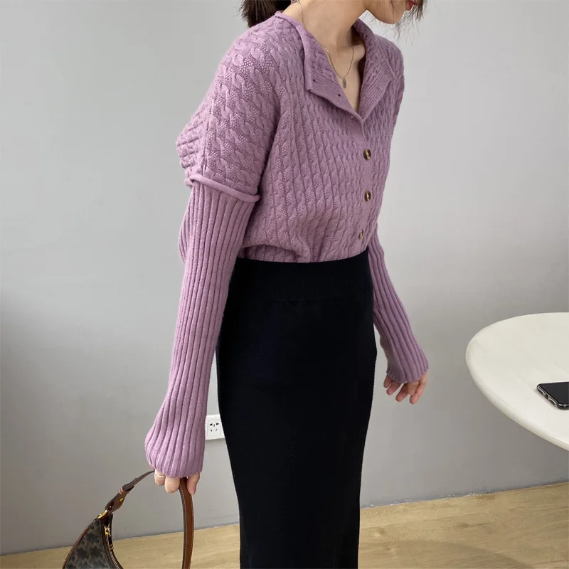 Autumn and winter women's sweater casual solid color round neck long sleeve cardigan sweater 
Autumn and winter women's sweater casual solid color round neck long sleeve cardigan sweater